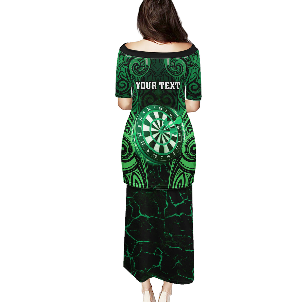 Personalised New Zealand Darts Puletasi Green Dart Board Maori Pattern LT05 - Polynesian Pride