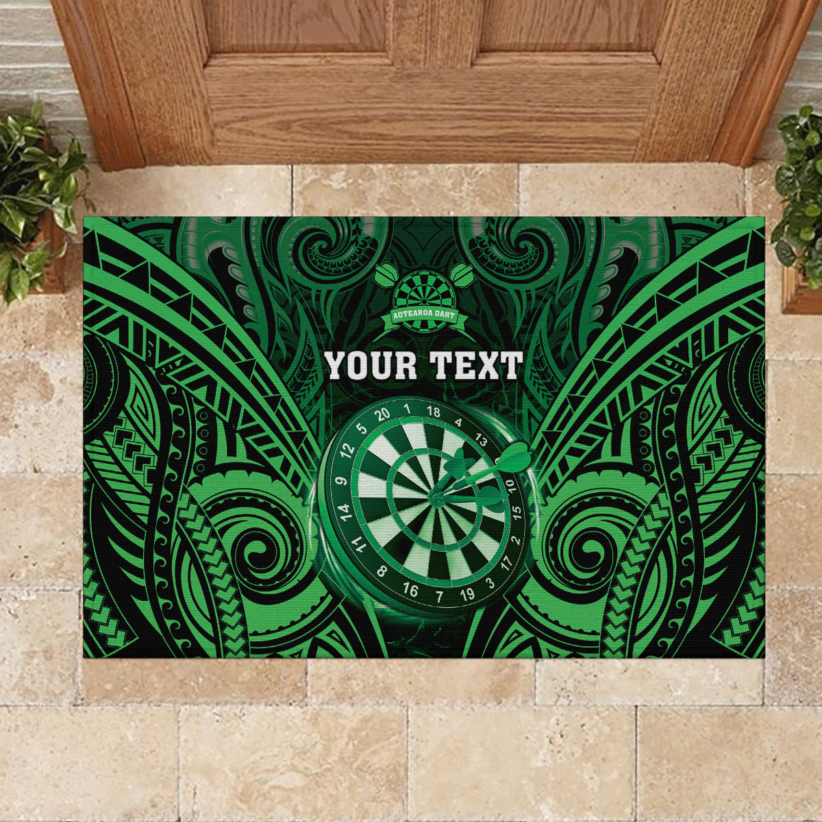 Personalised New Zealand Darts Rubber Doormat Green Dart Board Maori Pattern LT05 - Polynesian Pride