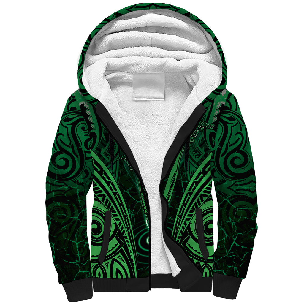 Personalised New Zealand Darts Sherpa Hoodie Green Dart Board Maori Pattern