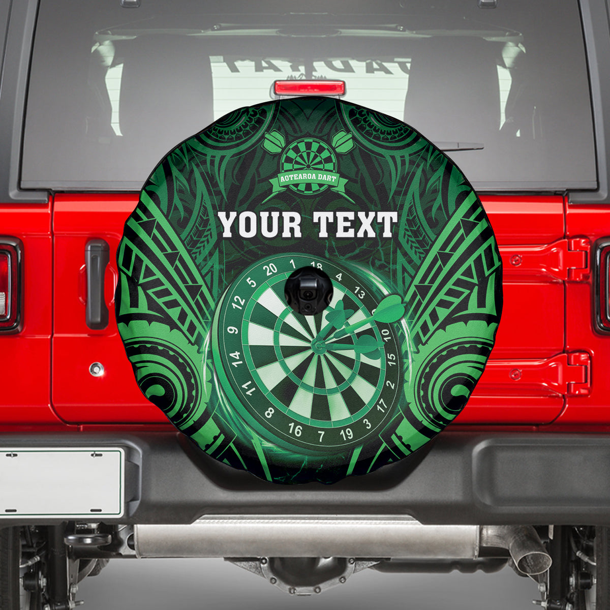 Personalised New Zealand Darts Spare Tire Cover Green Dart Board Maori Pattern LT05 - Polynesian Pride