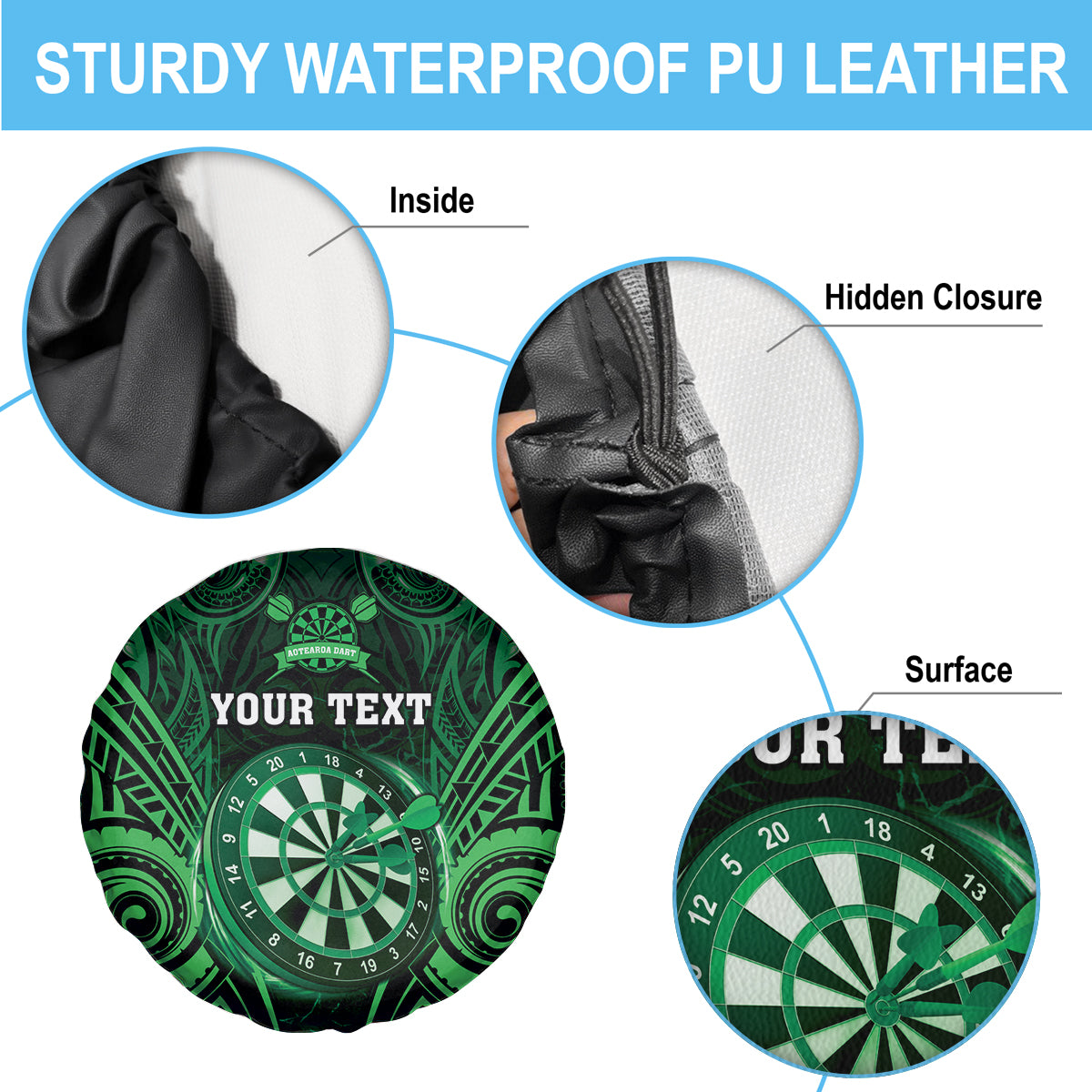 Personalised New Zealand Darts Spare Tire Cover Green Dart Board Maori Pattern LT05 - Polynesian Pride