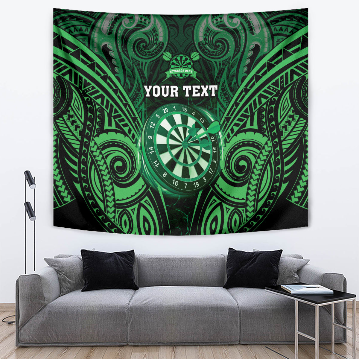 Personalised New Zealand Darts Tapestry Green Dart Board Maori Pattern LT05 Green - Polynesian Pride