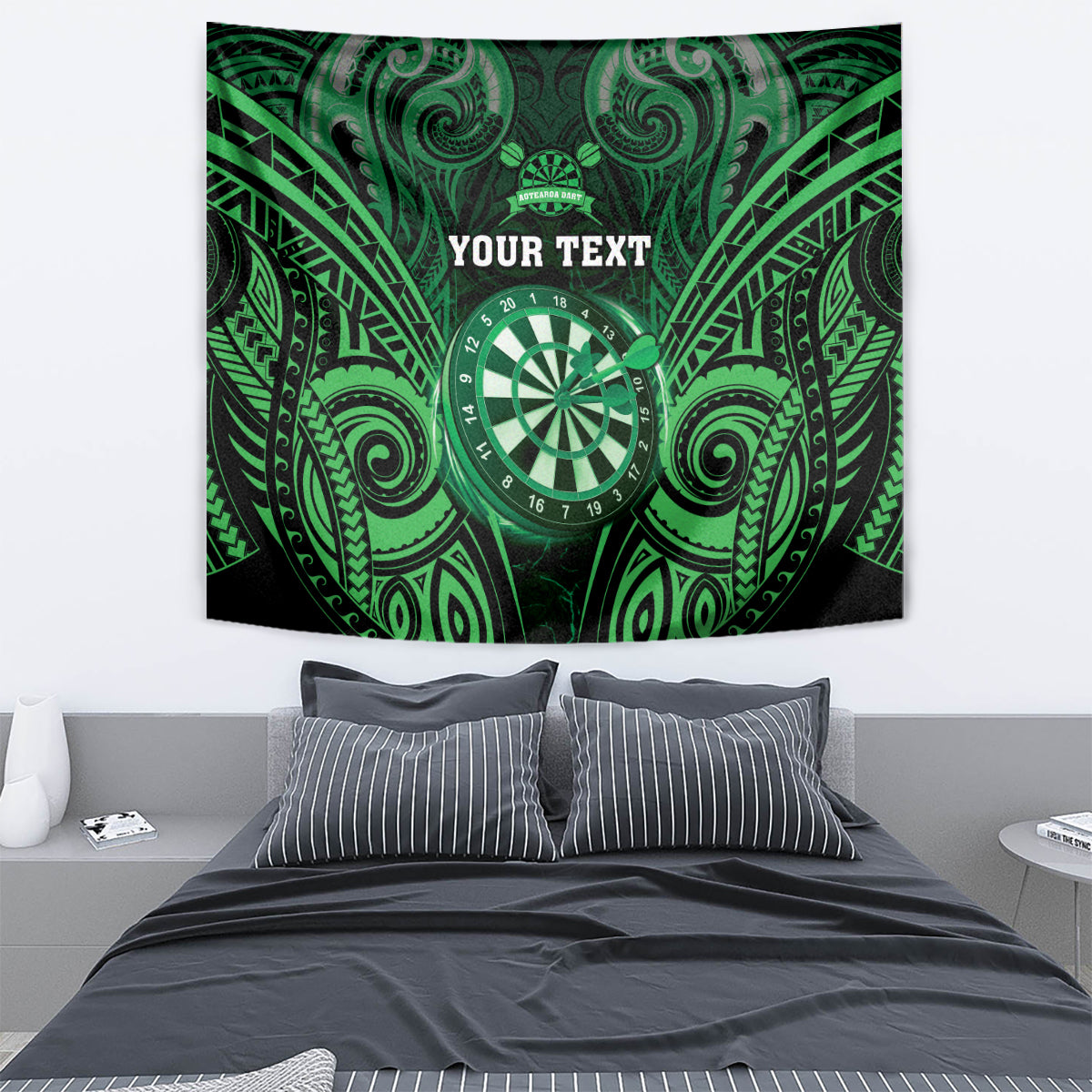 Personalised New Zealand Darts Tapestry Green Dart Board Maori Pattern LT05 - Polynesian Pride