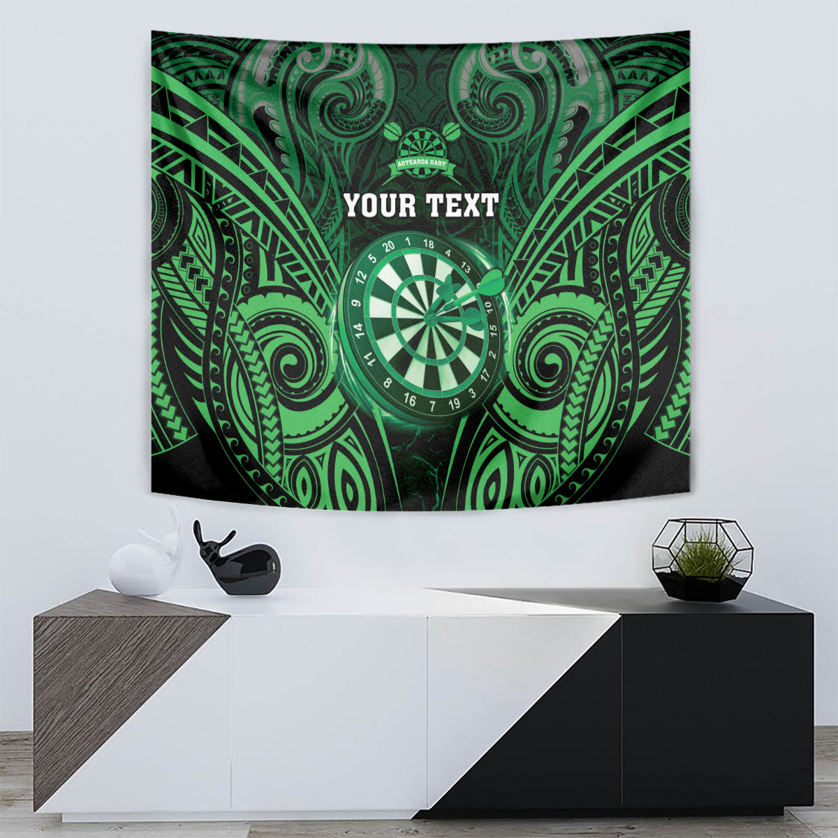 Personalised New Zealand Darts Tapestry Green Dart Board Maori Pattern LT05 - Polynesian Pride