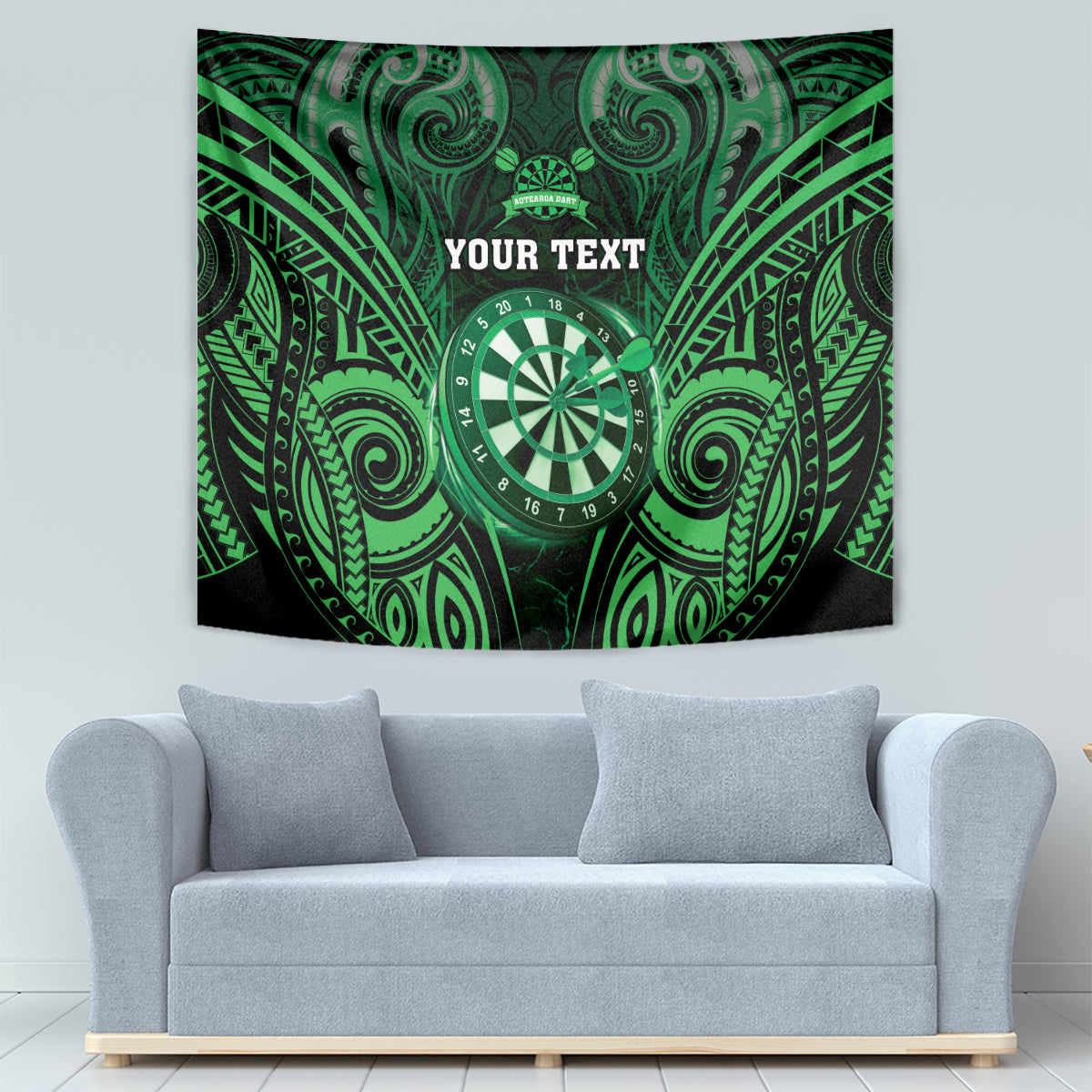 Personalised New Zealand Darts Tapestry Green Dart Board Maori Pattern LT05 - Polynesian Pride