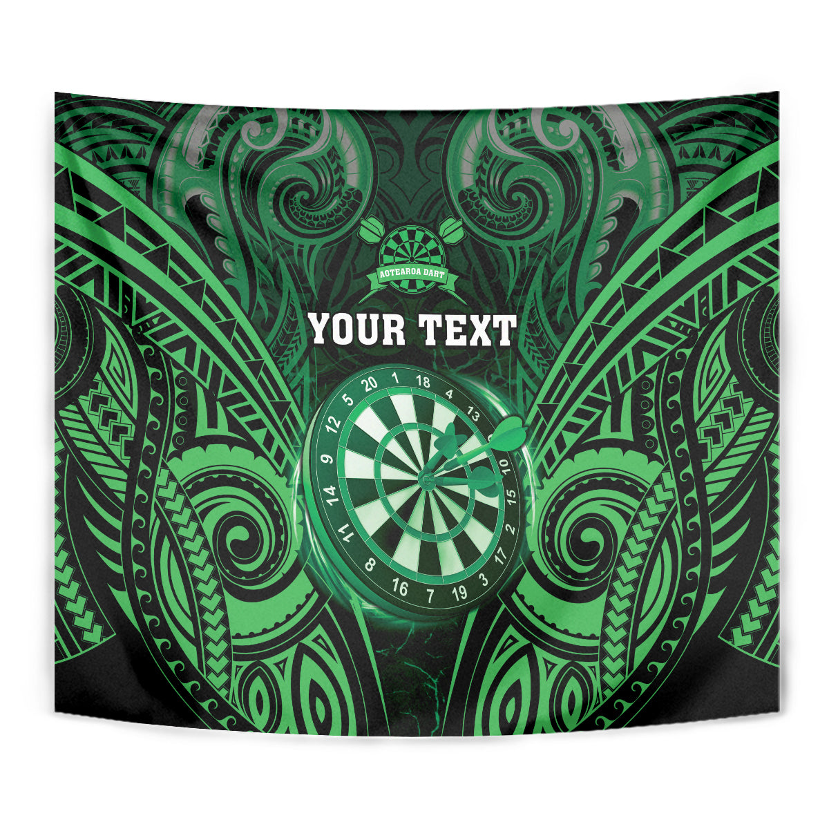 Personalised New Zealand Darts Tapestry Green Dart Board Maori Pattern LT05 - Polynesian Pride