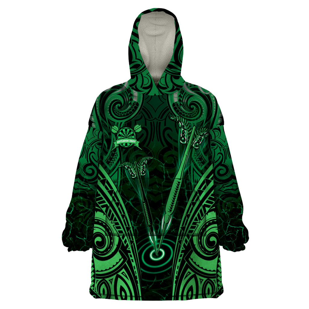 Personalised New Zealand Darts Wearable Blanket Hoodie Green Dart Board Maori Pattern LT05 One Size Green - Polynesian Pride