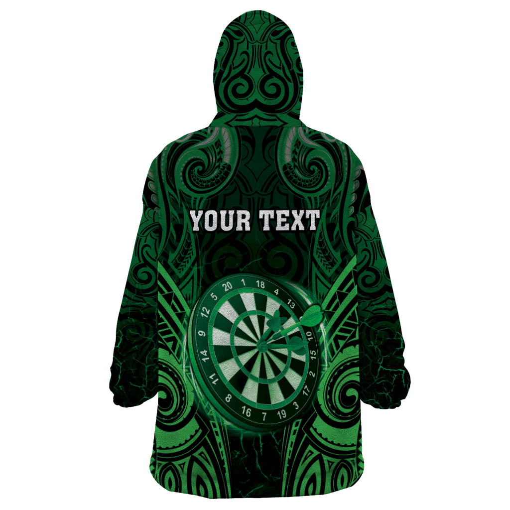 Personalised New Zealand Darts Wearable Blanket Hoodie Green Dart Board Maori Pattern LT05 - Polynesian Pride
