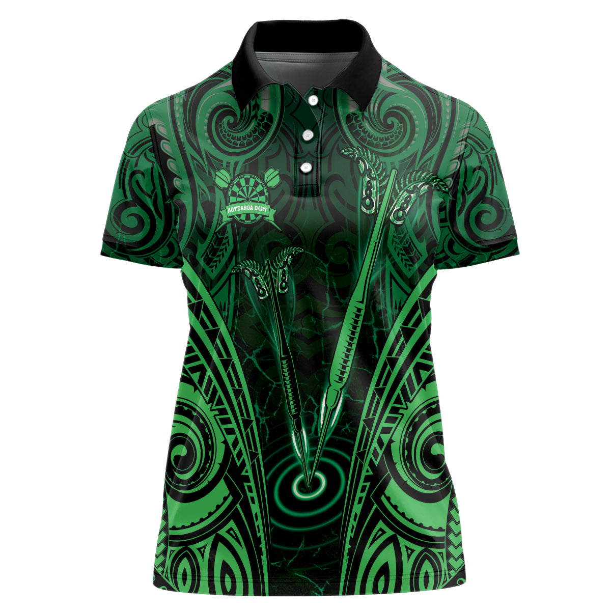 Personalised New Zealand Darts Women Polo Shirt Green Dart Board Maori Pattern