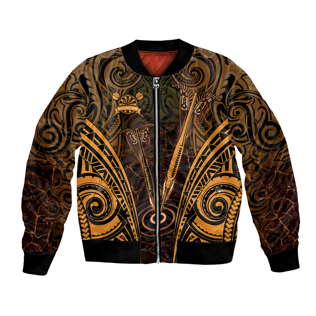 Personalised New Zealand Darts Bomber Jacket Gold Dart Board Maori Pattern LT05 Unisex Gold - Polynesian Pride