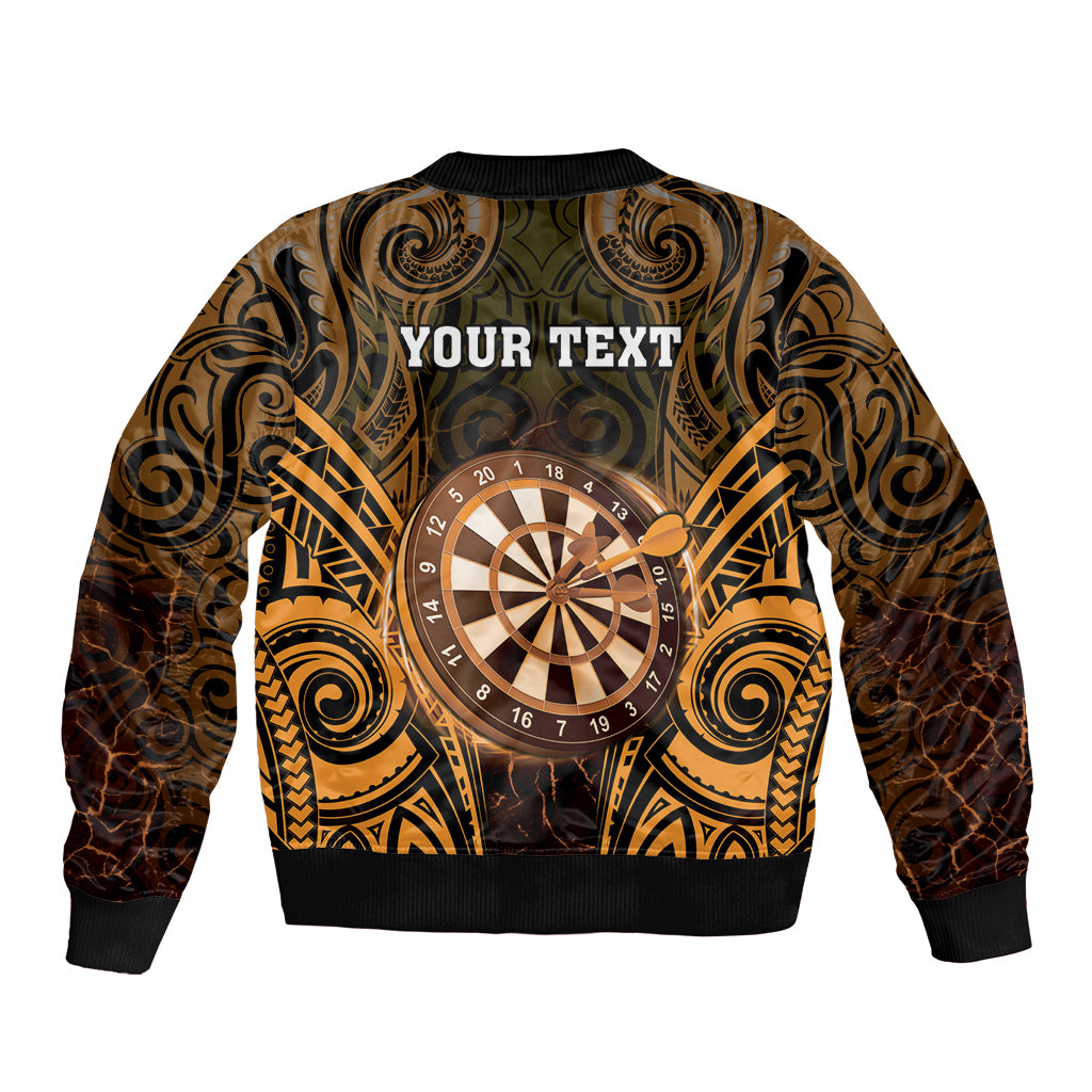 Personalised New Zealand Darts Bomber Jacket Gold Dart Board Maori Pattern LT05 - Polynesian Pride
