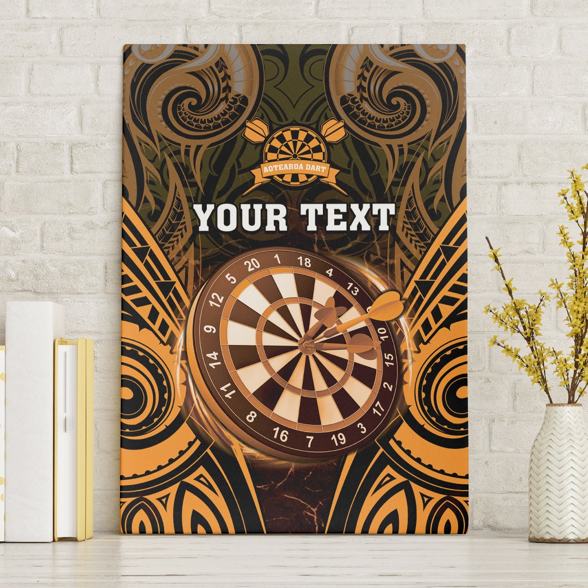 Personalised New Zealand Darts Canvas Wall Art Gold Dart Board Maori Pattern LT05 Without Frame Gold - Polynesian Pride