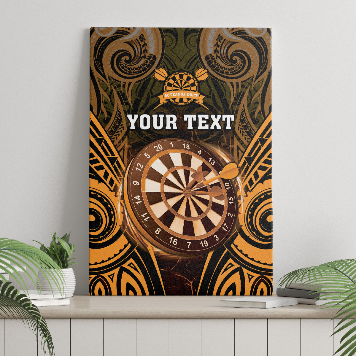 Personalised New Zealand Darts Canvas Wall Art Gold Dart Board Maori Pattern LT05 - Polynesian Pride