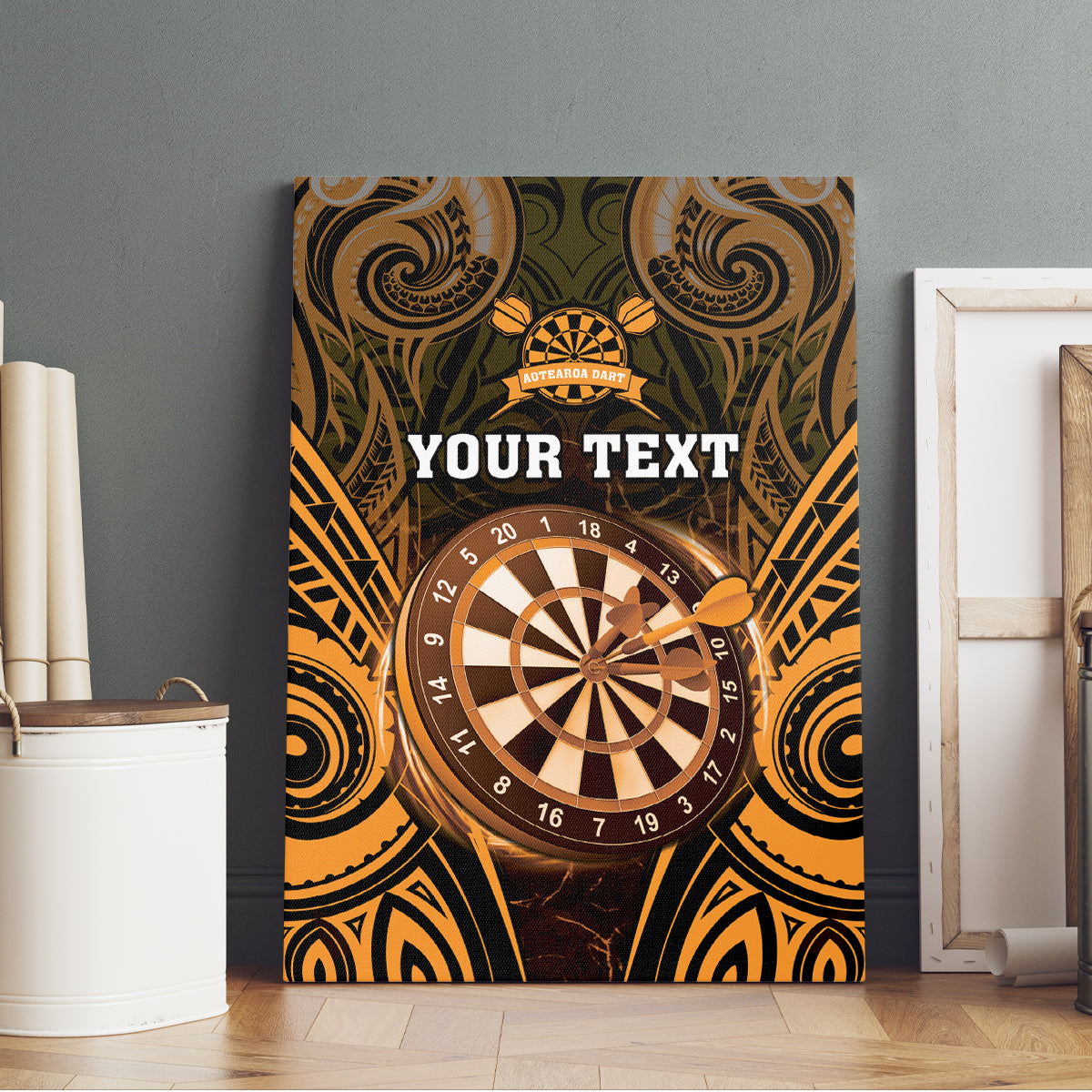 Personalised New Zealand Darts Canvas Wall Art Gold Dart Board Maori Pattern LT05 - Polynesian Pride