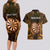 Personalised New Zealand Darts Couples Matching Long Sleeve Bodycon Dress and Hawaiian Shirt Gold Dart Board Maori Pattern