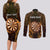 Personalised New Zealand Darts Couples Matching Long Sleeve Bodycon Dress and Long Sleeve Button Shirt Gold Dart Board Maori Pattern