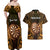 Personalised New Zealand Darts Couples Matching Off Shoulder Maxi Dress and Hawaiian Shirt Gold Dart Board Maori Pattern