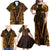 Personalised New Zealand Darts Family Matching Off Shoulder Maxi Dress and Hawaiian Shirt Gold Dart Board Maori Pattern