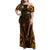 Personalised New Zealand Darts Family Matching Off Shoulder Maxi Dress and Hawaiian Shirt Gold Dart Board Maori Pattern