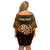 Personalised New Zealand Darts Family Matching Off Shoulder Short Dress and Hawaiian Shirt Gold Dart Board Maori Pattern