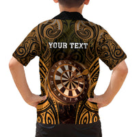 Personalised New Zealand Darts Family Matching Summer Maxi Dress and Hawaiian Shirt Gold Dart Board Maori Pattern LT05 - Polynesian Pride