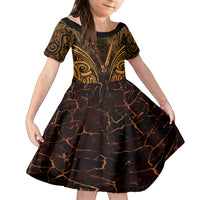 Personalised New Zealand Darts Family Matching Summer Maxi Dress and Hawaiian Shirt Gold Dart Board Maori Pattern LT05 Daughter's Dress Gold - Polynesian Pride