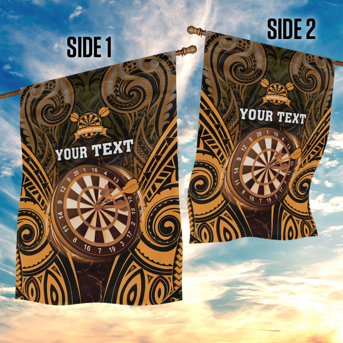 Personalised New Zealand Darts Garden Flag Gold Dart Board Maori Pattern LT05 - Polynesian Pride