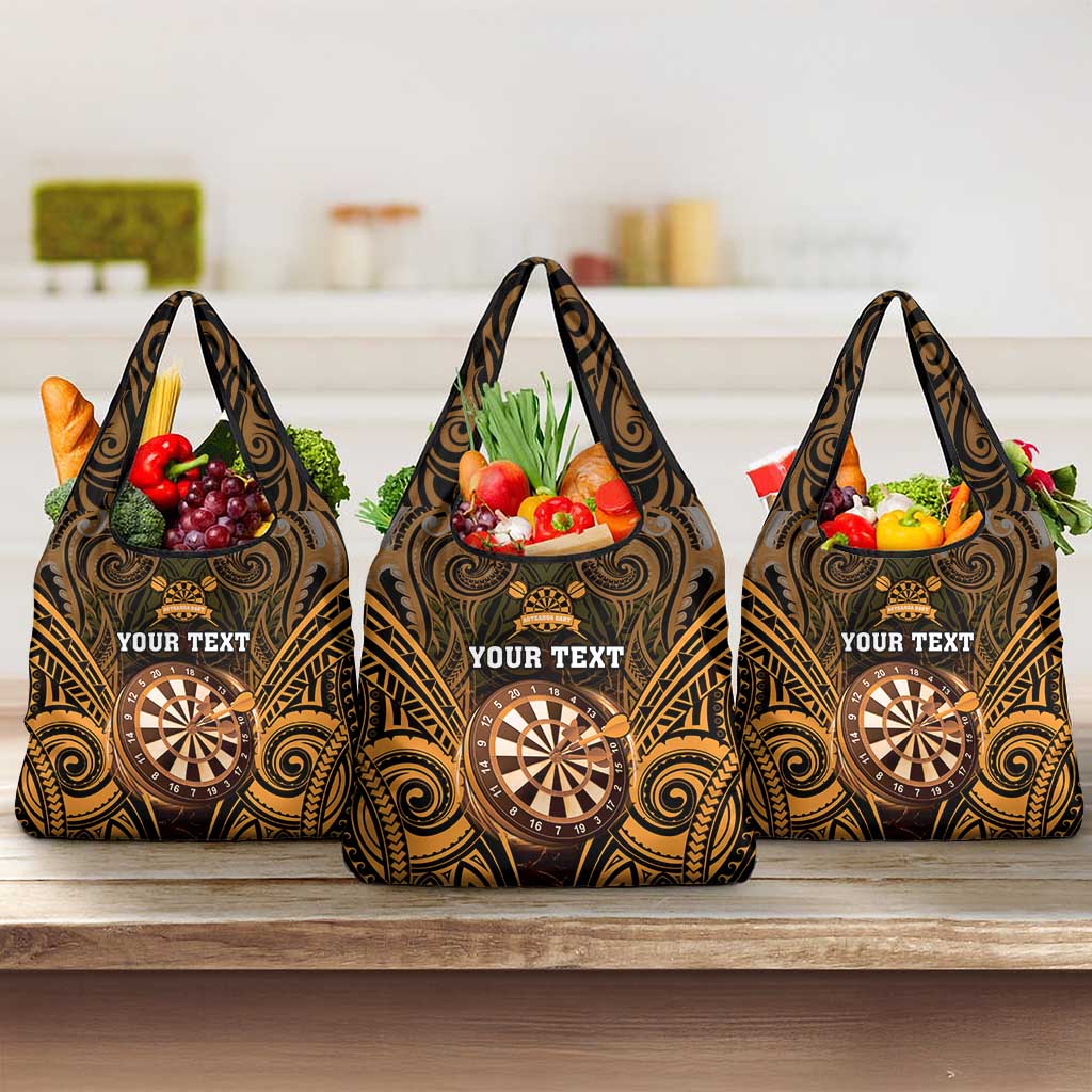 New Zealand Darts Personalised Grocery Bag Gold Dart Board Maori Pattern LT05 3-pack One Size Gold - Polynesian Pride