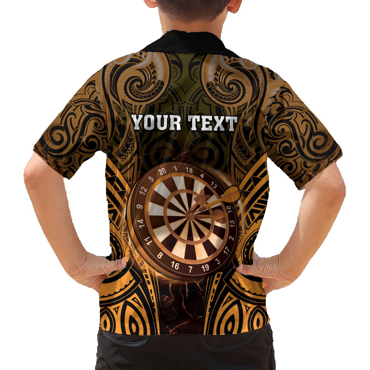 Personalised New Zealand Darts Hawaiian Shirt Gold Dart Board Maori Pattern LT05 - Polynesian Pride