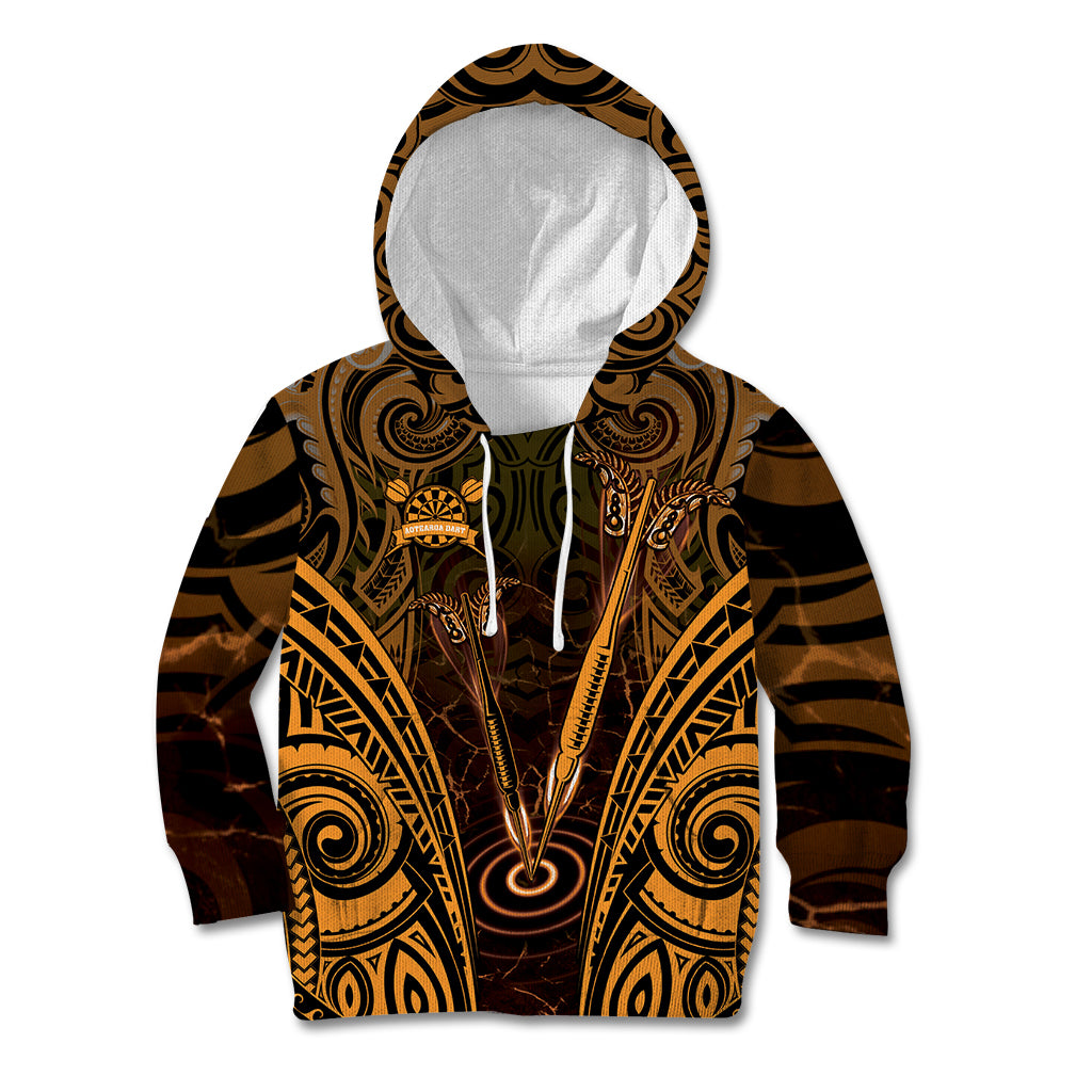 Personalised New Zealand Darts Kid Hoodie Gold Dart Board Maori Pattern