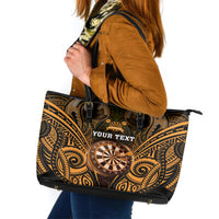 Personalised New Zealand Darts Leather Tote Bag Gold Dart Board Maori Pattern LT05 Gold - Polynesian Pride