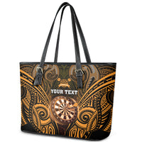 Personalised New Zealand Darts Leather Tote Bag Gold Dart Board Maori Pattern LT05 - Polynesian Pride