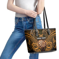 Personalised New Zealand Darts Leather Tote Bag Gold Dart Board Maori Pattern LT05 - Polynesian Pride