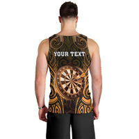 Personalised New Zealand Darts Men Tank Top Gold Dart Board Maori Pattern LT05 - Polynesian Pride