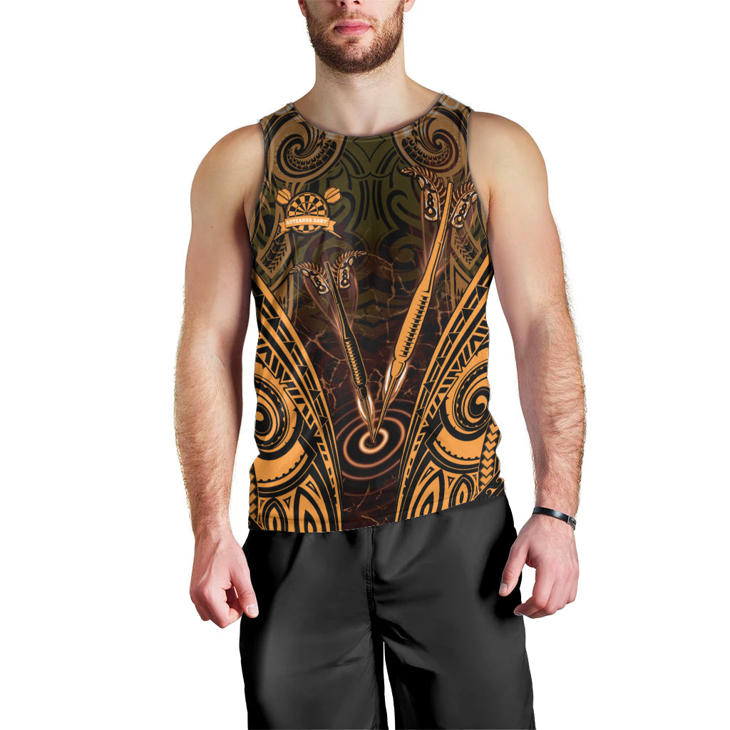 Personalised New Zealand Darts Men Tank Top Gold Dart Board Maori Pattern LT05 - Polynesian Pride