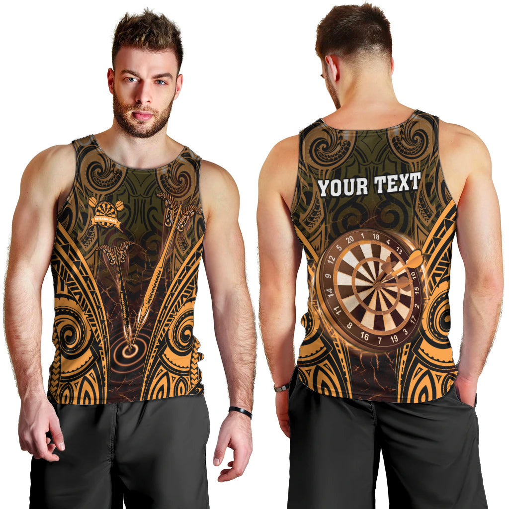 Personalised New Zealand Darts Men Tank Top Gold Dart Board Maori Pattern LT05 - Polynesian Pride