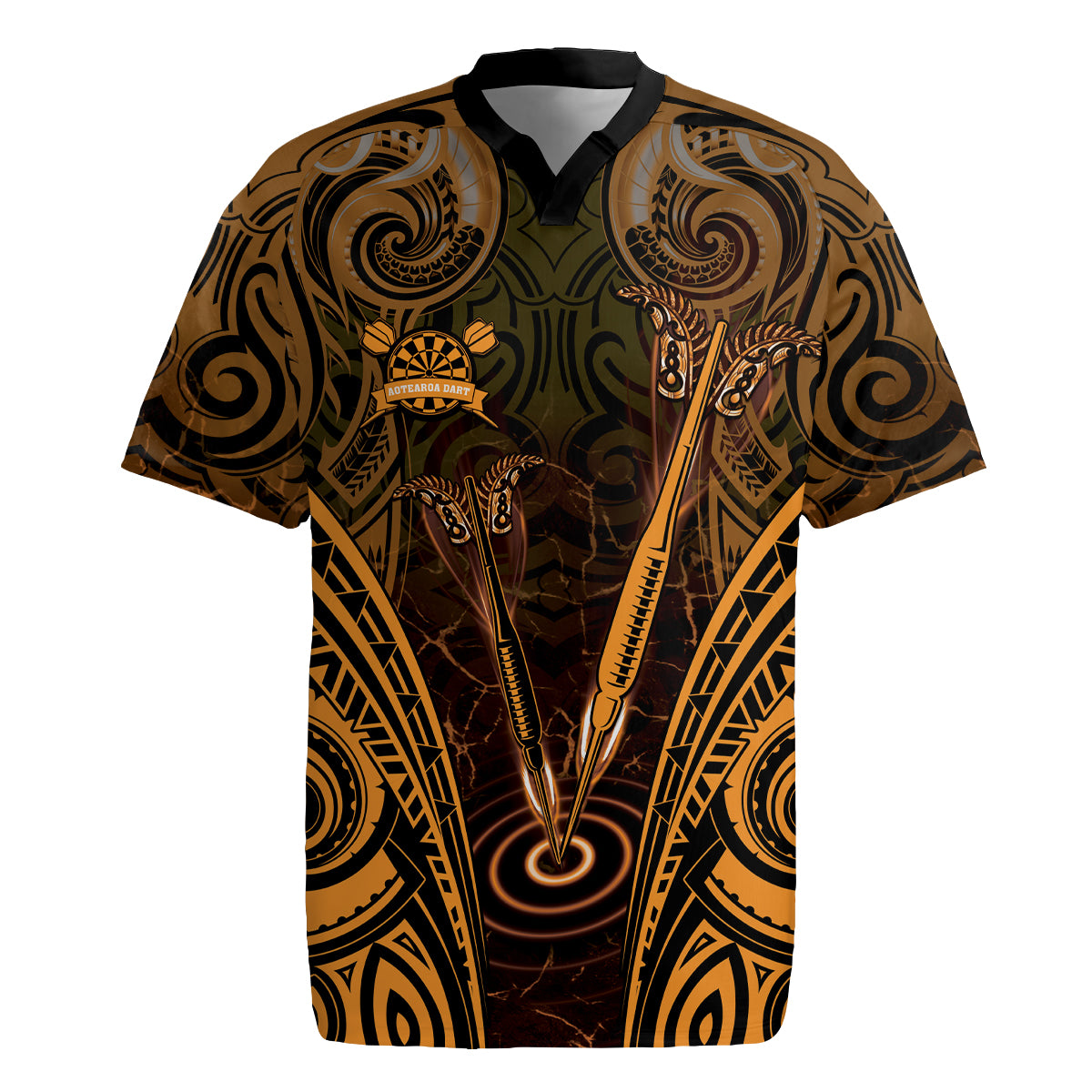 Personalised New Zealand Darts Rugby Jersey Gold Dart Board Maori Pattern