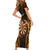 Personalised New Zealand Darts Short Sleeve Bodycon Dress Gold Dart Board Maori Pattern