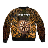 Personalised New Zealand Darts Sleeve Zip Bomber Jacket Gold Dart Board Maori Pattern LT05 - Polynesian Pride