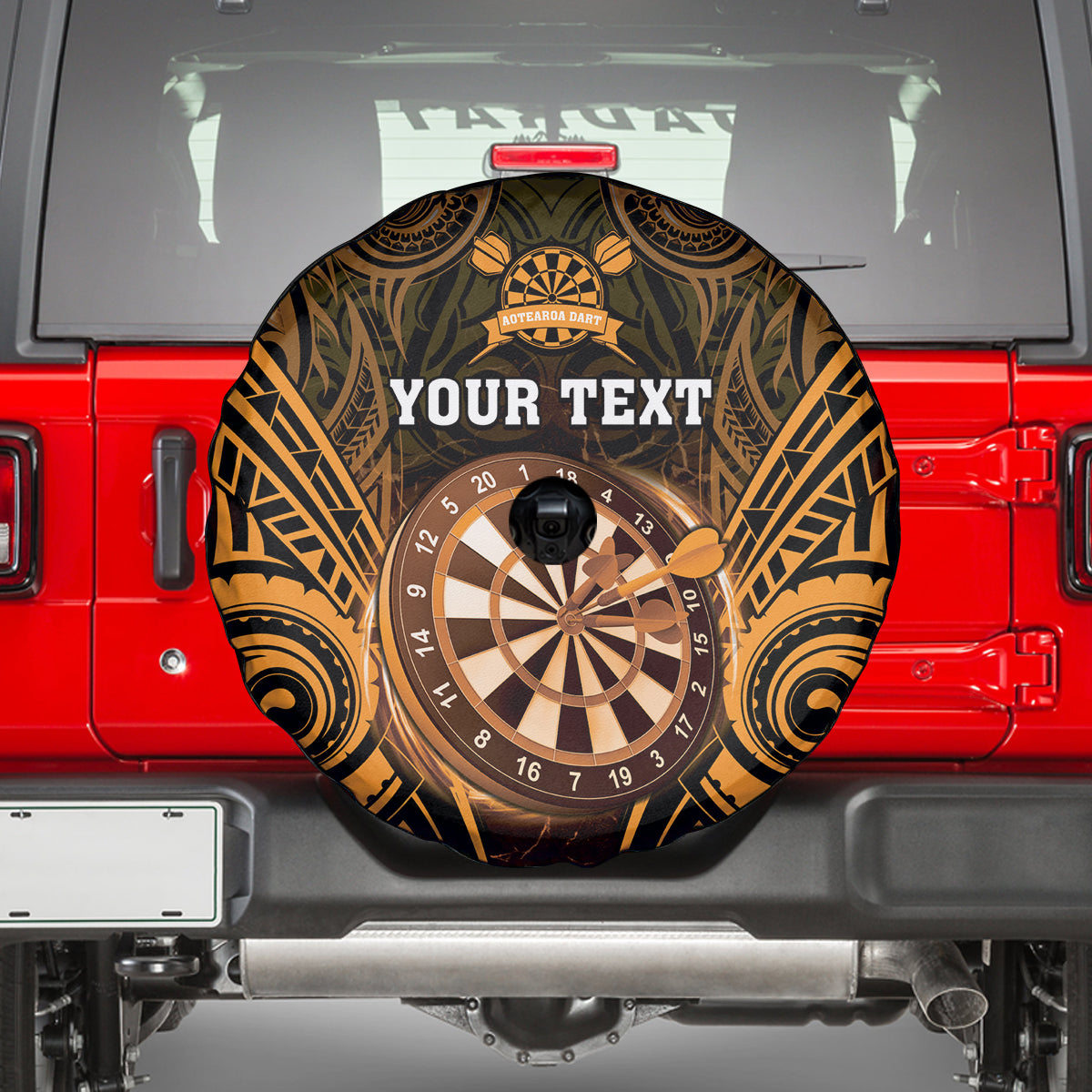 Personalised New Zealand Darts Spare Tire Cover Gold Dart Board Maori Pattern LT05 - Polynesian Pride