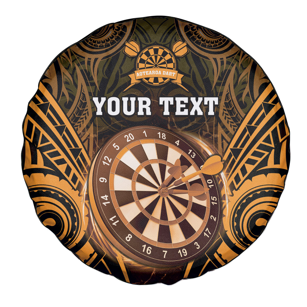 Personalised New Zealand Darts Spare Tire Cover Gold Dart Board Maori Pattern LT05 - Polynesian Pride
