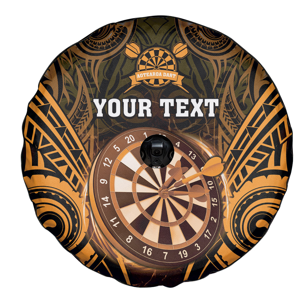 Personalised New Zealand Darts Spare Tire Cover Gold Dart Board Maori Pattern LT05 - Polynesian Pride