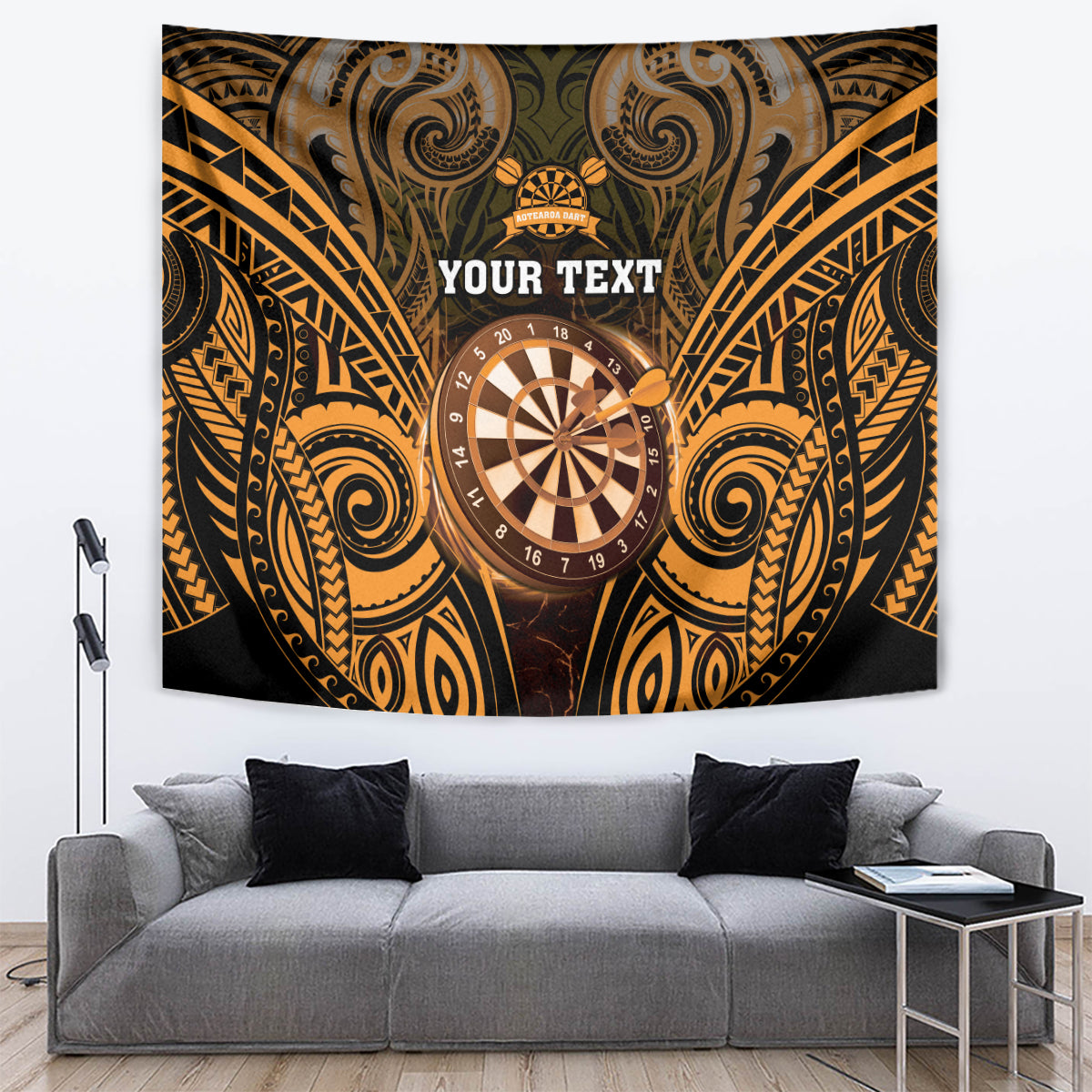 Personalised New Zealand Darts Tapestry Gold Dart Board Maori Pattern LT05 Gold - Polynesian Pride