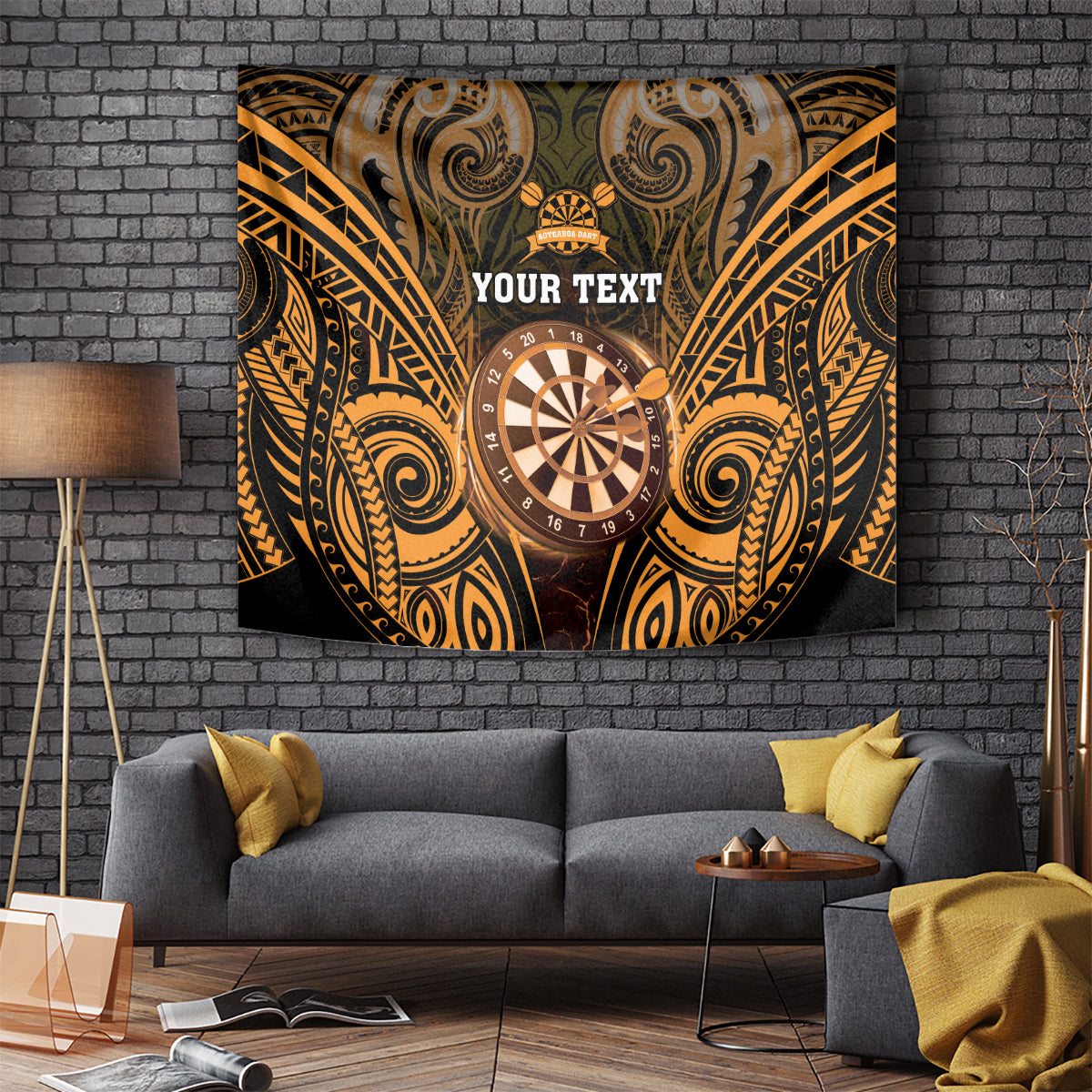 Personalised New Zealand Darts Tapestry Gold Dart Board Maori Pattern LT05 - Polynesian Pride