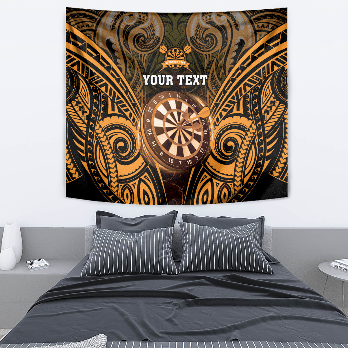 Personalised New Zealand Darts Tapestry Gold Dart Board Maori Pattern LT05 - Polynesian Pride