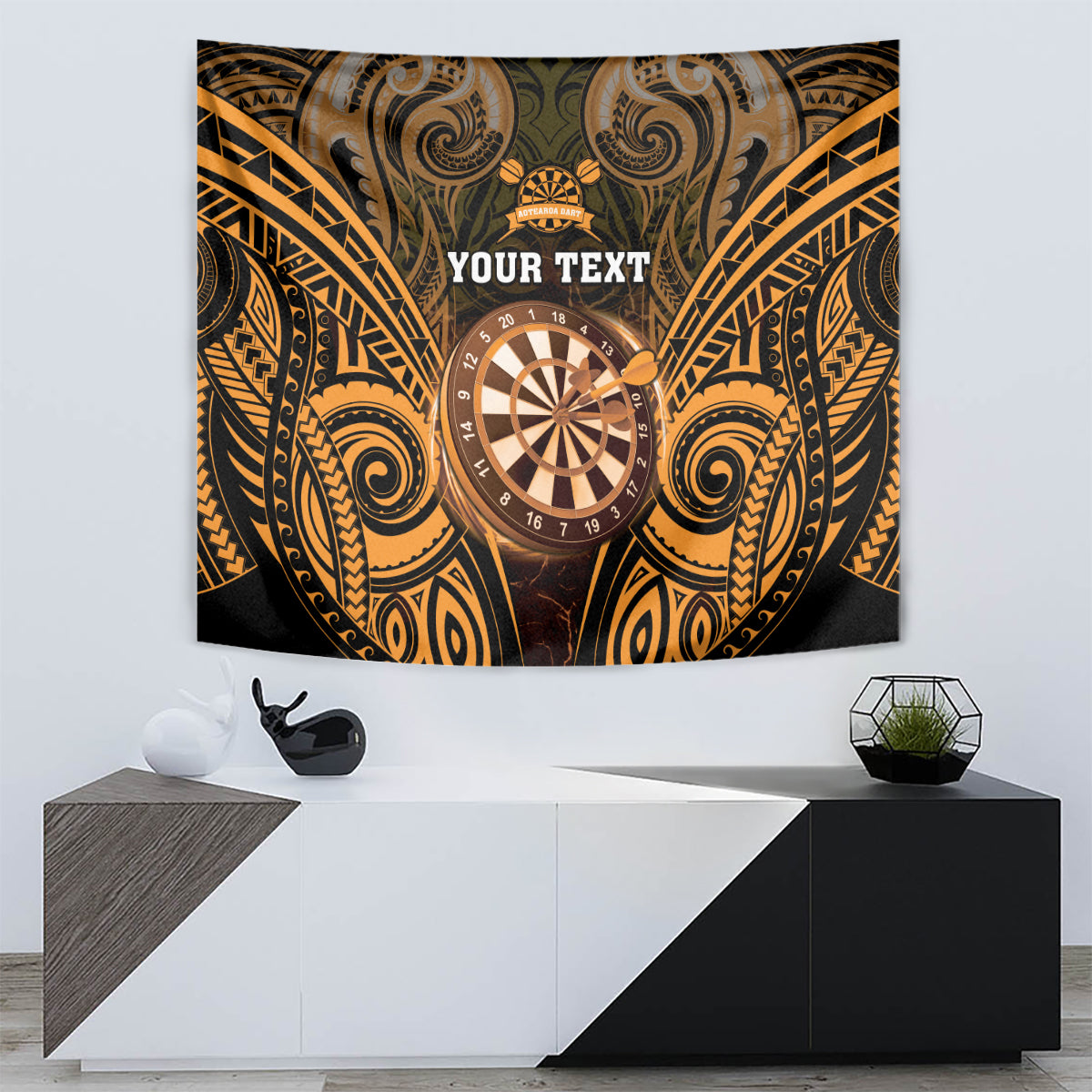 Personalised New Zealand Darts Tapestry Gold Dart Board Maori Pattern LT05 - Polynesian Pride