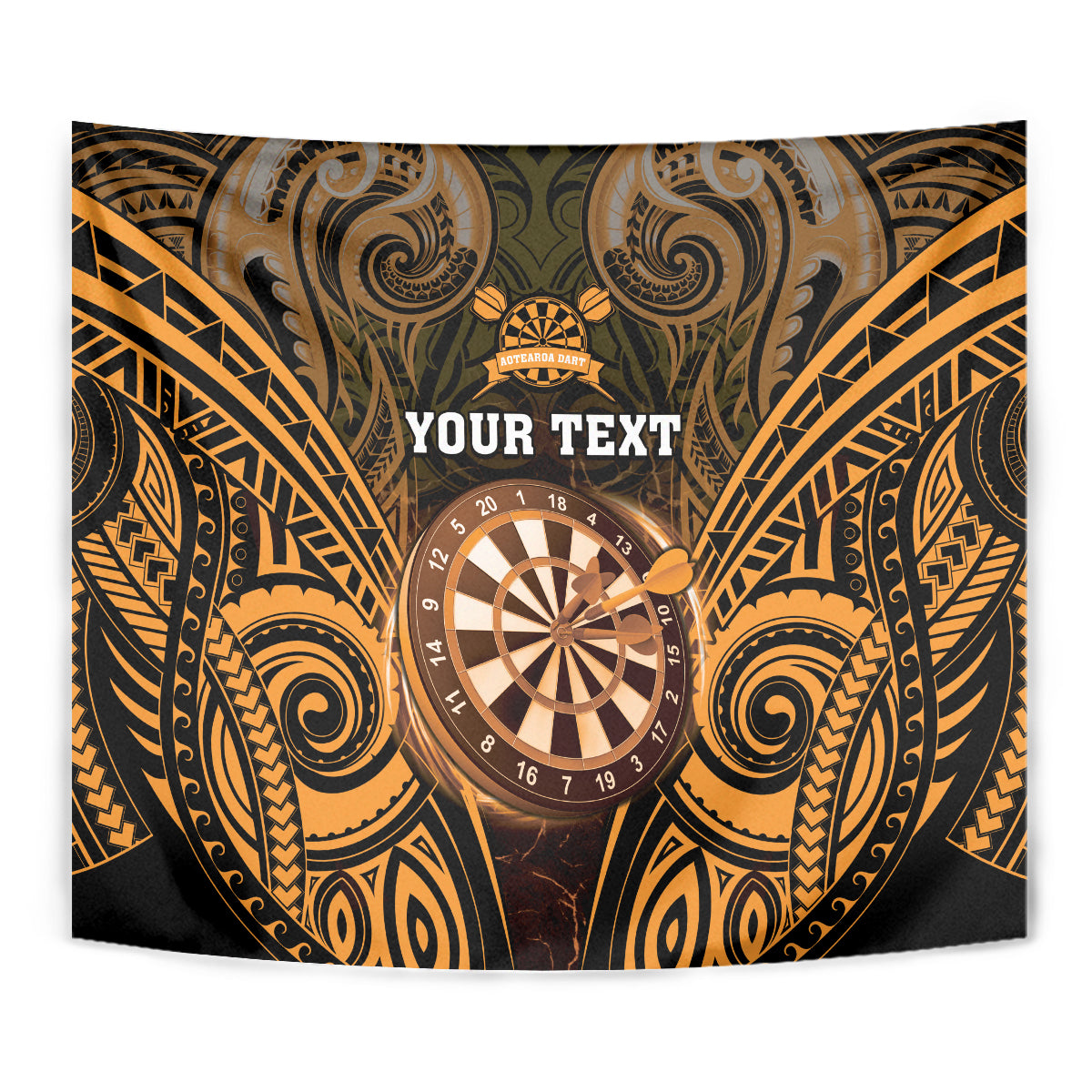 Personalised New Zealand Darts Tapestry Gold Dart Board Maori Pattern LT05 - Polynesian Pride