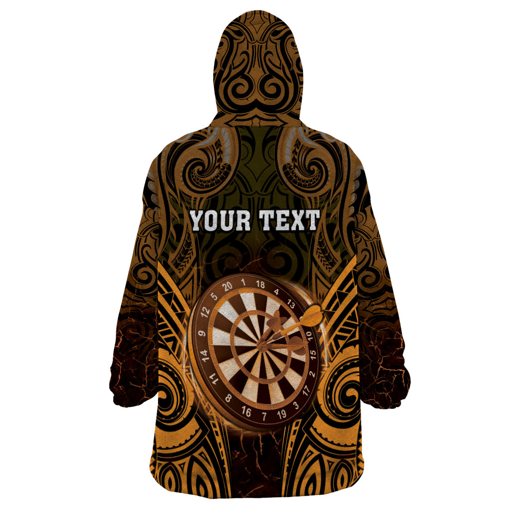 Personalised New Zealand Darts Wearable Blanket Hoodie Gold Dart Board Maori Pattern LT05 - Polynesian Pride