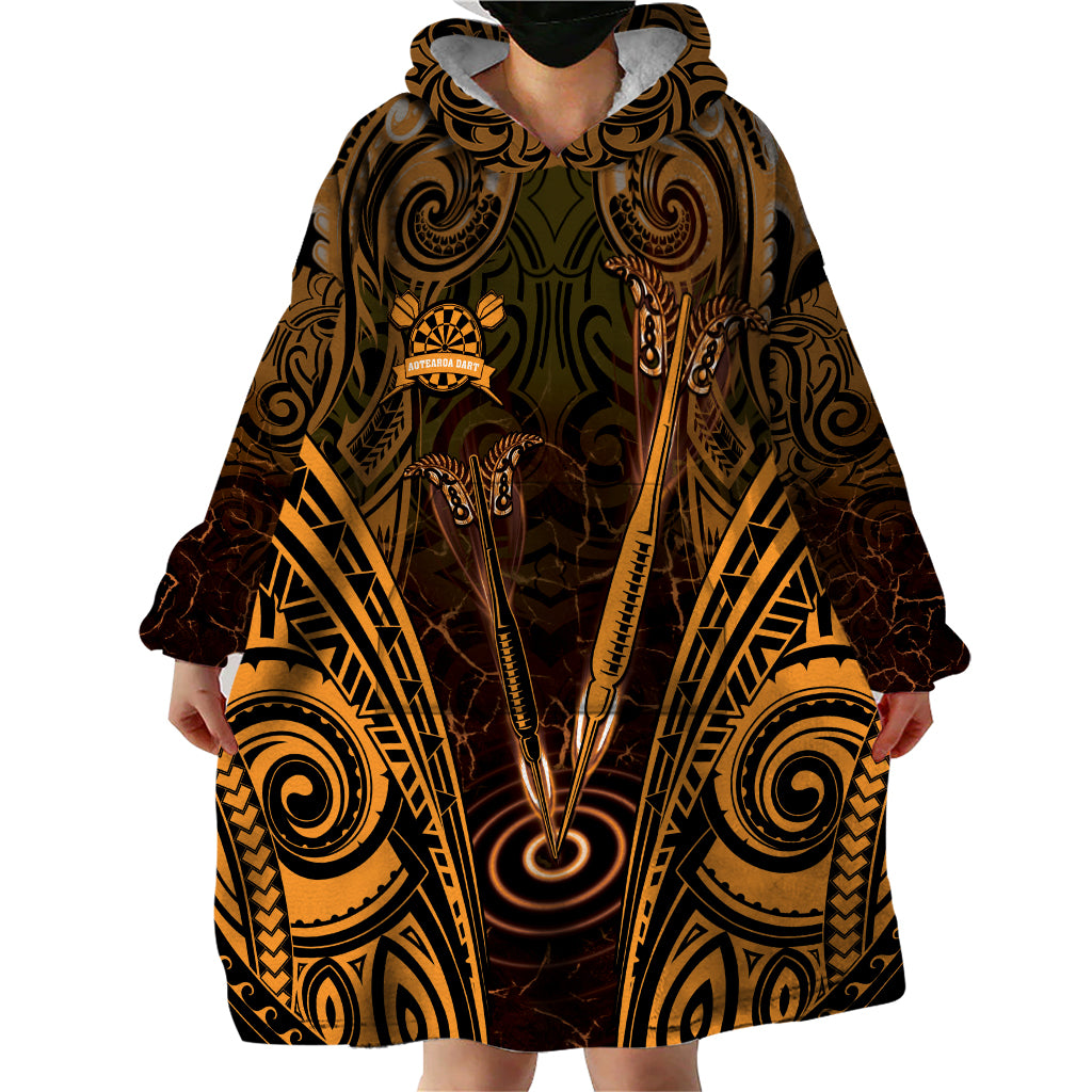 Personalised New Zealand Darts Wearable Blanket Hoodie Gold Dart Board Maori Pattern LT05 - Polynesian Pride