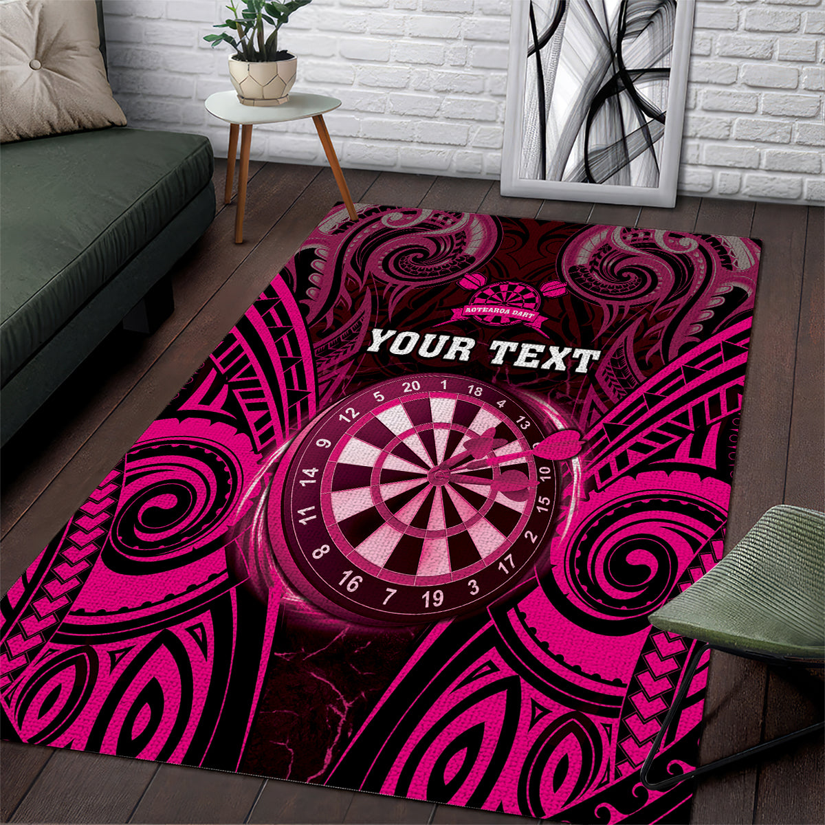 Personalised New Zealand Darts Area Rug Pink Dart Board Maori Pattern